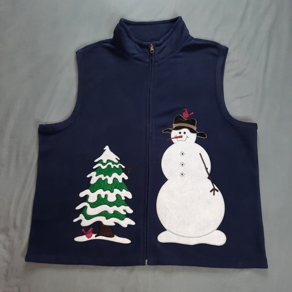 Rebecca Malone Jackets & Blazers - Rebecca Malone Christmas Fleece Vest Womens XL Snowman Cardinals Blue Full Zip